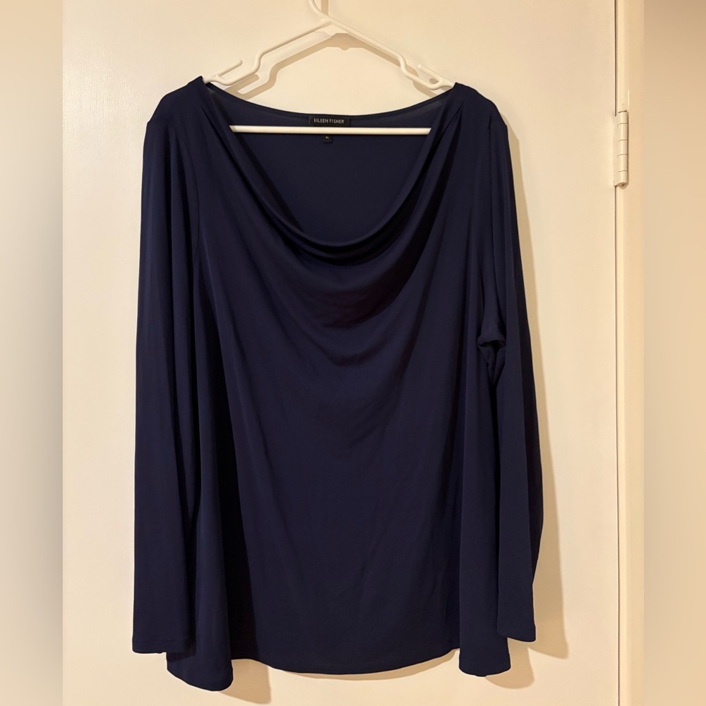 Eileen Fisher SIlk Navy Blue Cowl Blouse